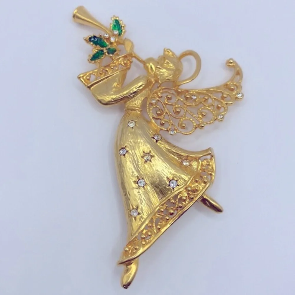 Vintage Large Gold Tone Angel Brooch